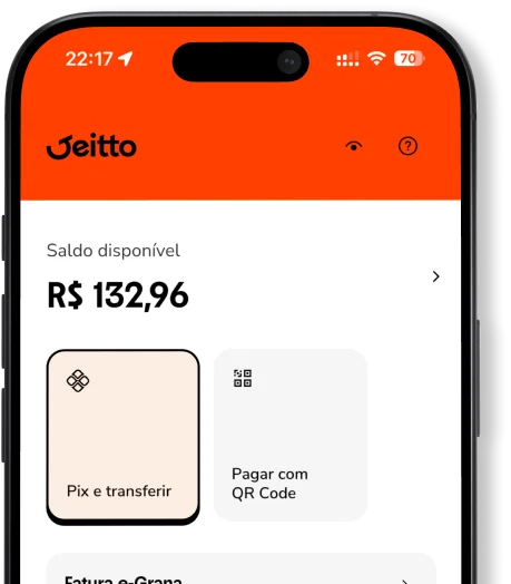 Celular mostrando o aplicativo da Jeitto